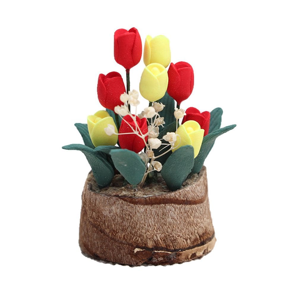Vaso de flores de tulipa Dollhouse em miniatura em escala 1:12