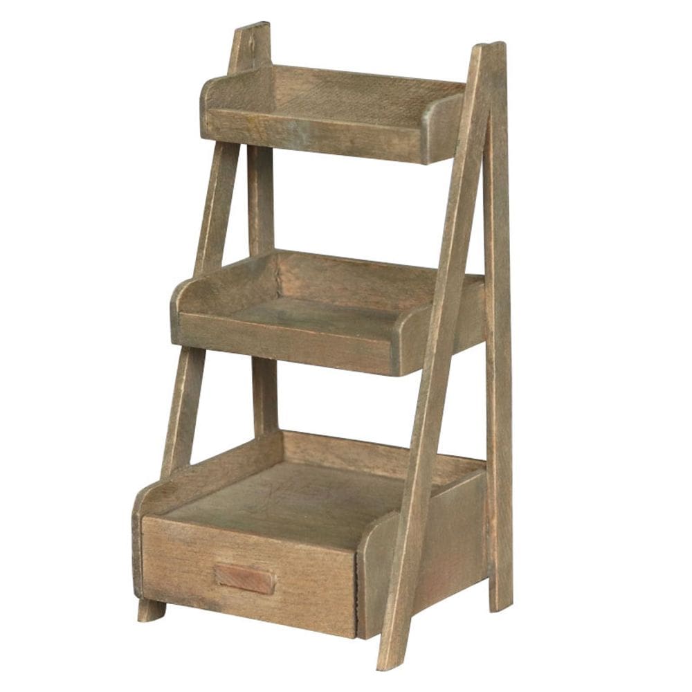 Móveis de casa de bonecas em miniatura, prateleira de 3 camadas com gaveta de madeira