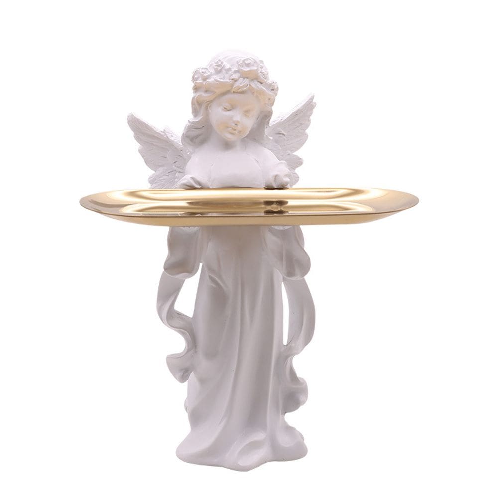 Figura de escultura Angel com bandeja de resina de estilo europeu 31cm