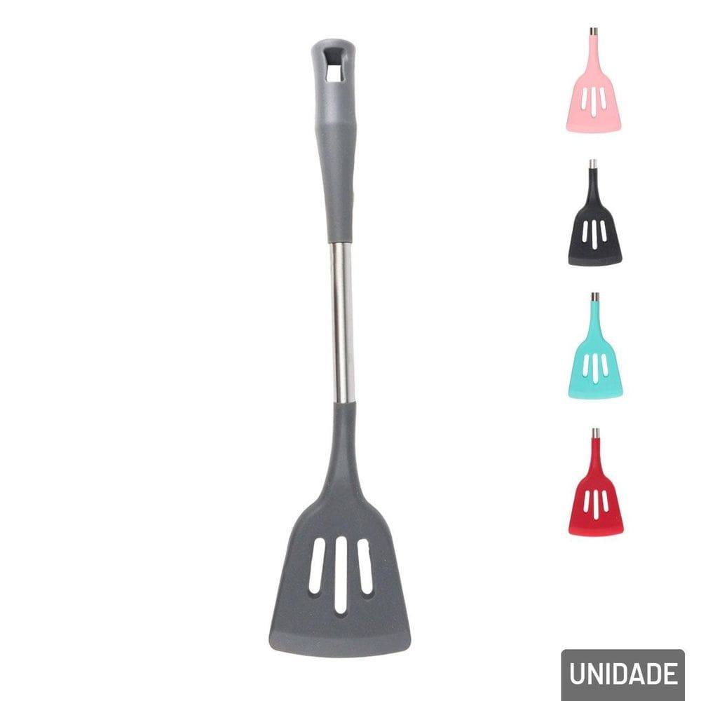 Espátula Vazada de Silicone 34cm Cabo de Metal - Tudo em Caixa