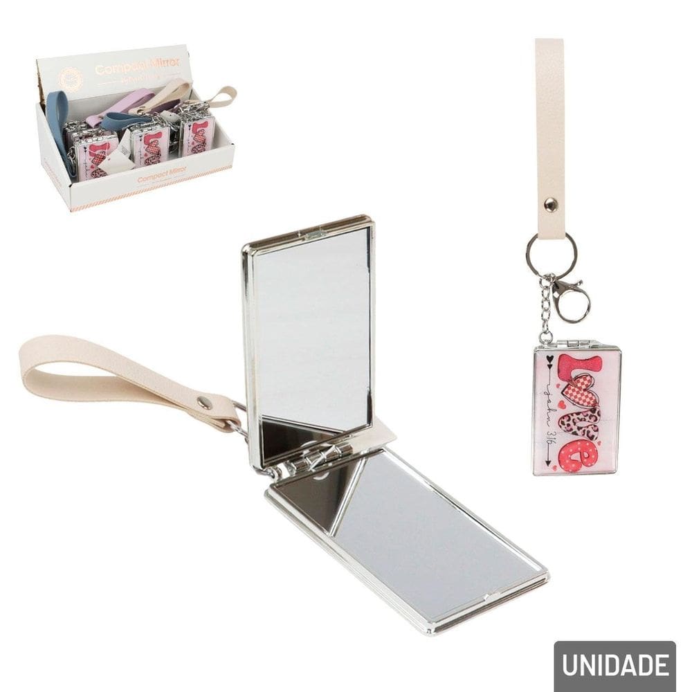 Espelho de Bolsa 7cm Duplo com Alça - Tudo em Caixa