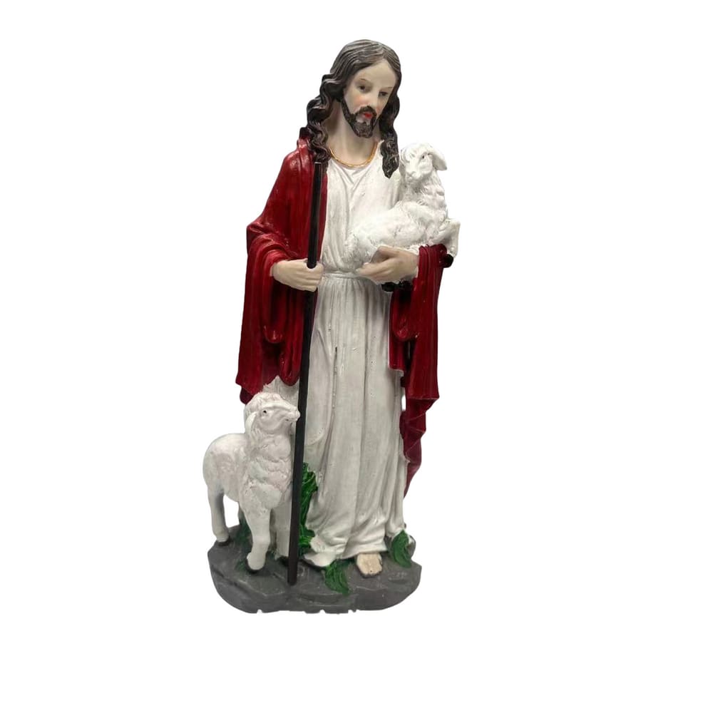 Estátua de Jesus Bom Pastor Religioso 30cm em resina