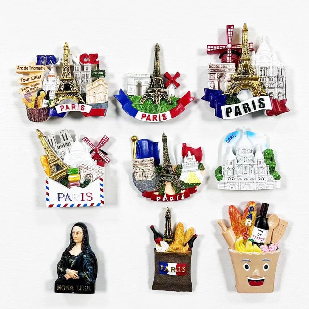 Conjunto de ímãs de geladeira, 9 peças Paris Landmarks 3D Resin Eiffel Tower