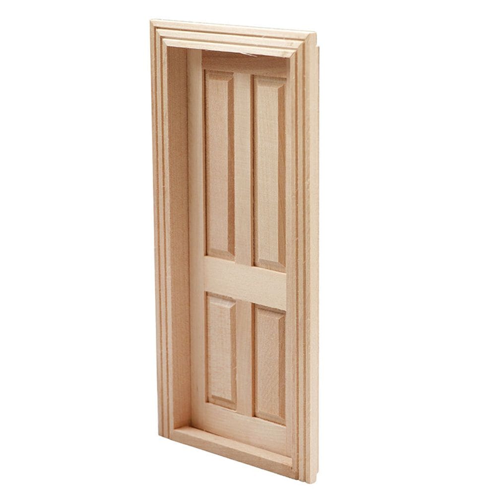 Porta de madeira em miniatura de 4 painéis para casa de bonecas em escala 1:12