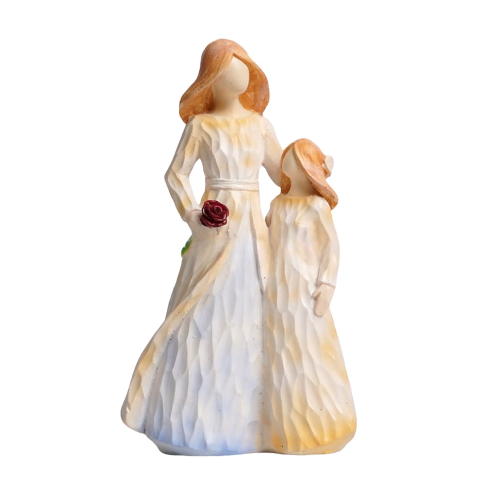 Estatueta de resina Family Bond Mãe e Filha com Rosa de 13 cm