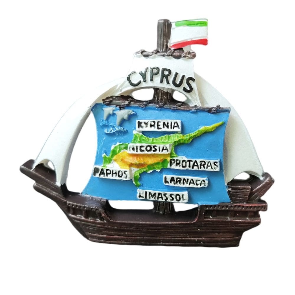 Ímã de geladeira 3D, resina de navio de Chipre, decorativa com mapa de Chipre