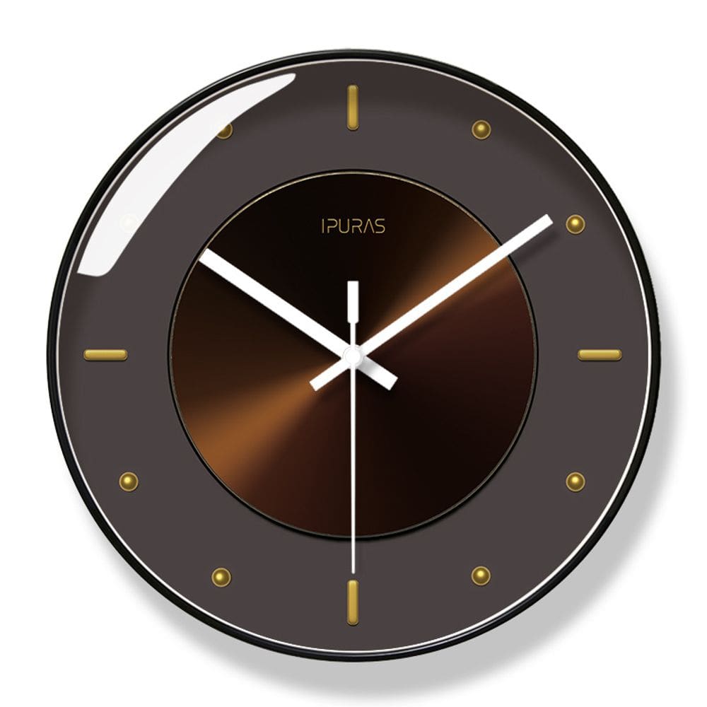 Relógio de parede moderno minimalista de 30 cm redondo com design marrom/dourado