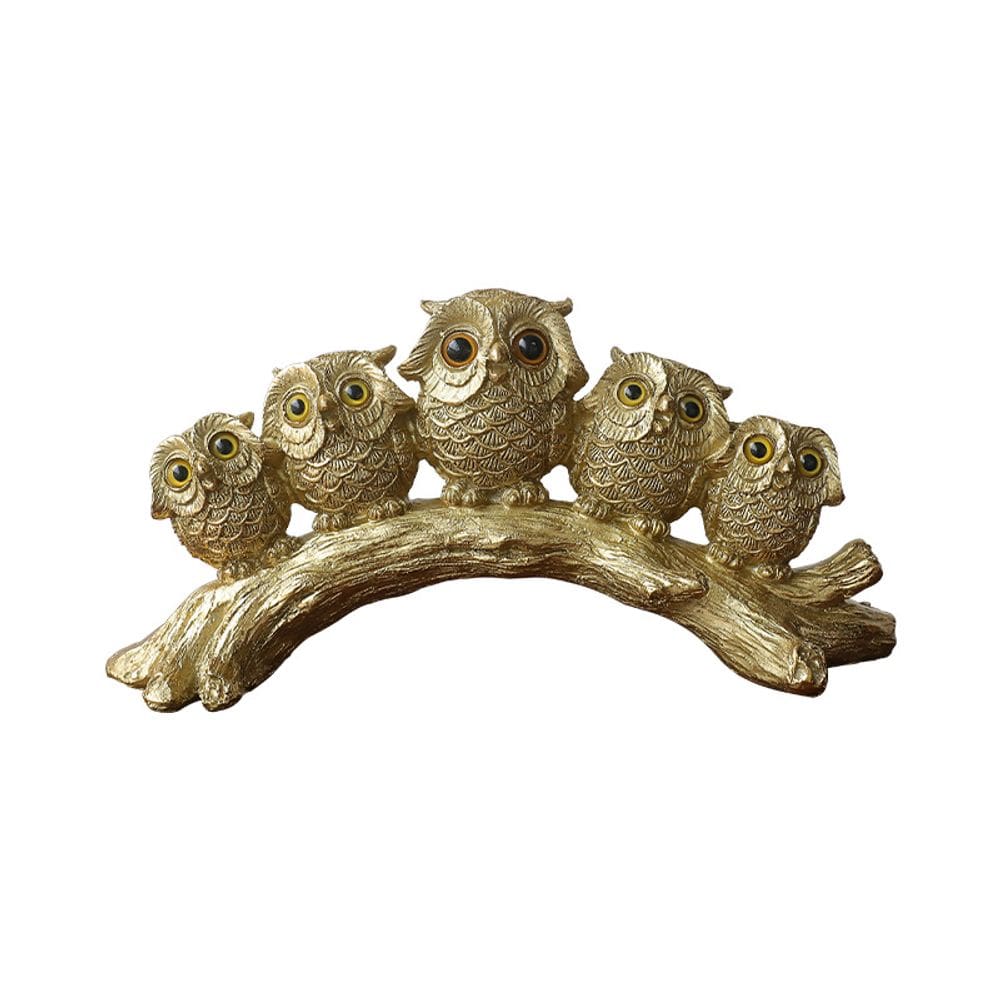 Estátua de escultura de coruja em resina, ornamentos de animais dourados, 29 cm