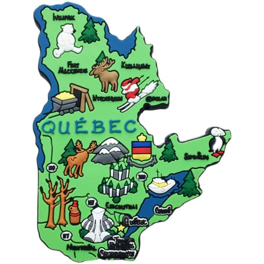 Imã de geladeira, resina 3D, mapa de Quebec, lembrança de viagem