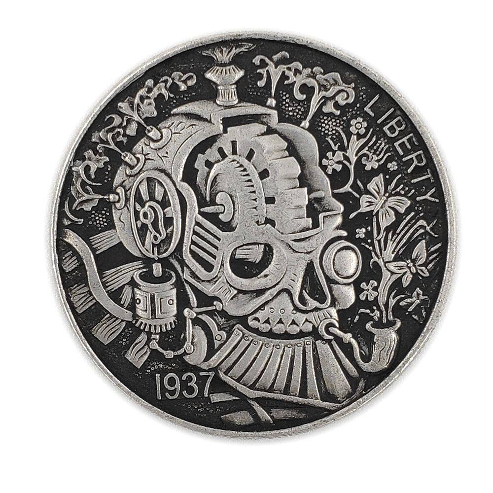 Moeda Comemorativa Mecânica Crânio 1937 38mm Cobre