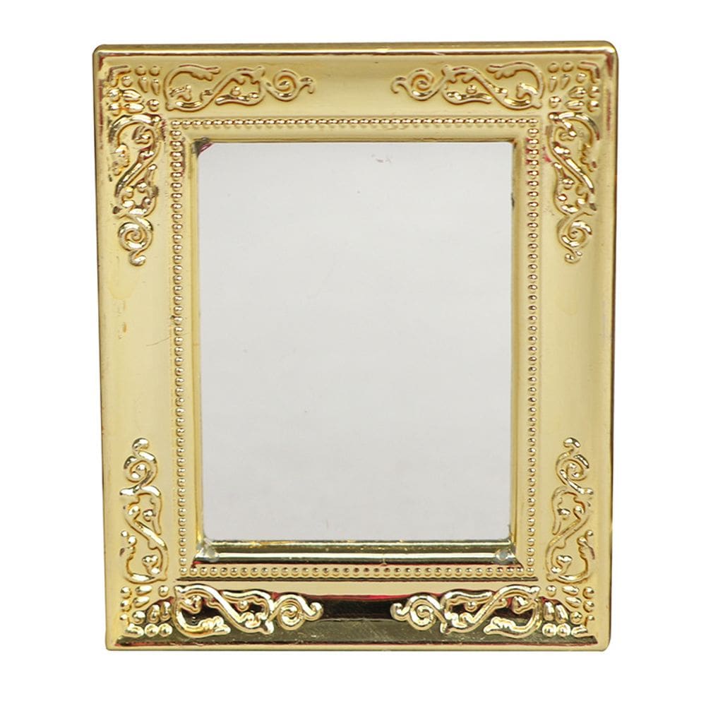 Mirror Dollhouse em miniatura em escala 1:12 com moldura dourada de plástico