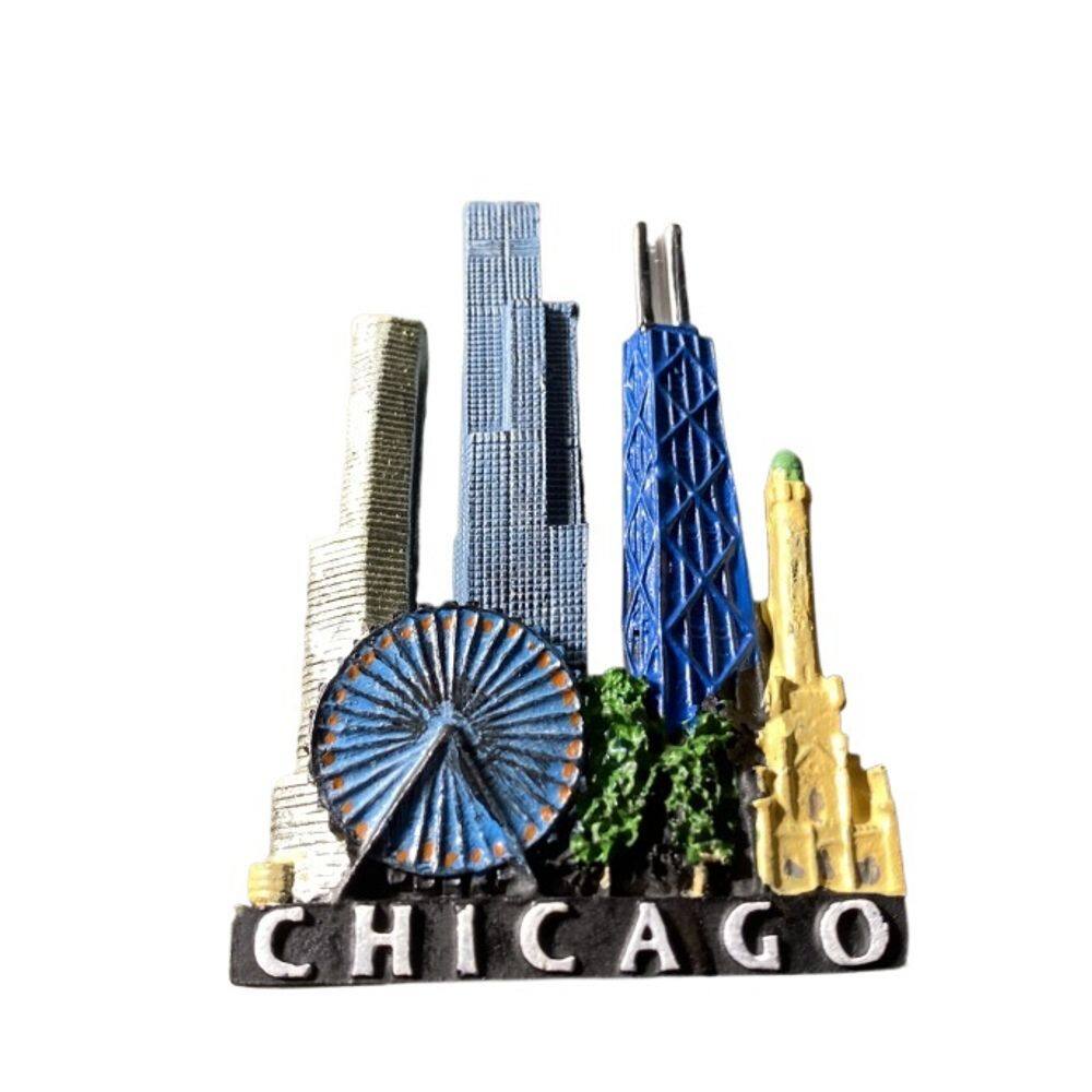 Ímã de geladeira Chicago Skyline Landmark Building Resin 3D