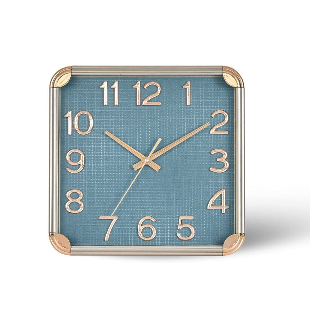 Relógio de parede, quadrado moderno, 30 cm, quartzo silencioso, plástico dourado