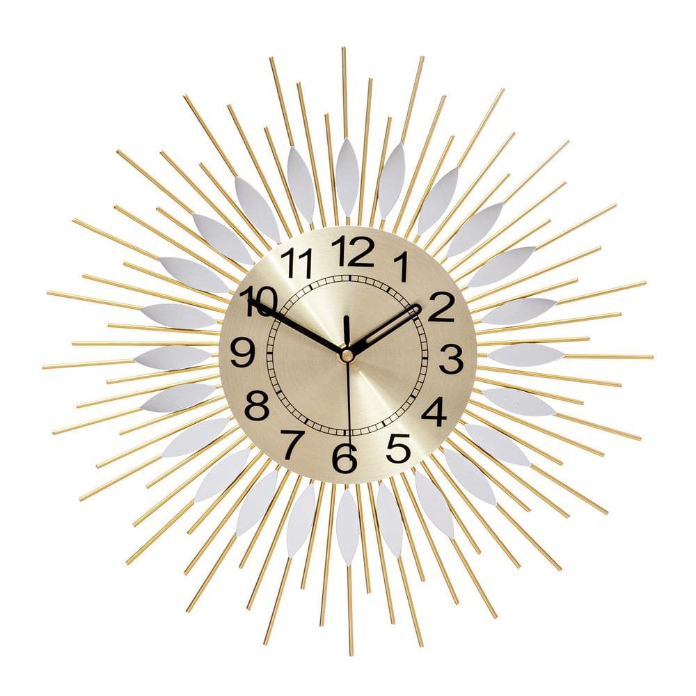 Relógio de parede Creative Sunflower 38 cm moderno dourado e branco