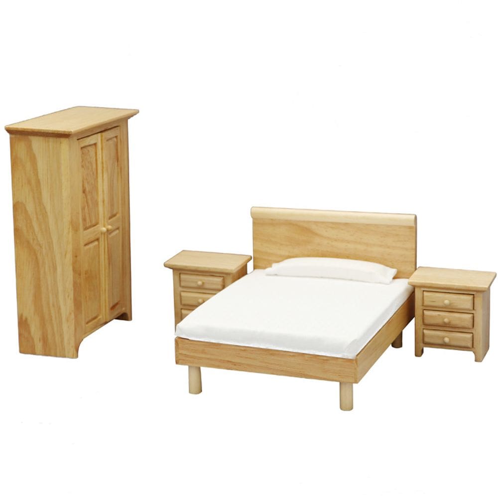 Conjunto de quarto em miniatura, móveis de madeira para casa de bonecas, escala 1/12