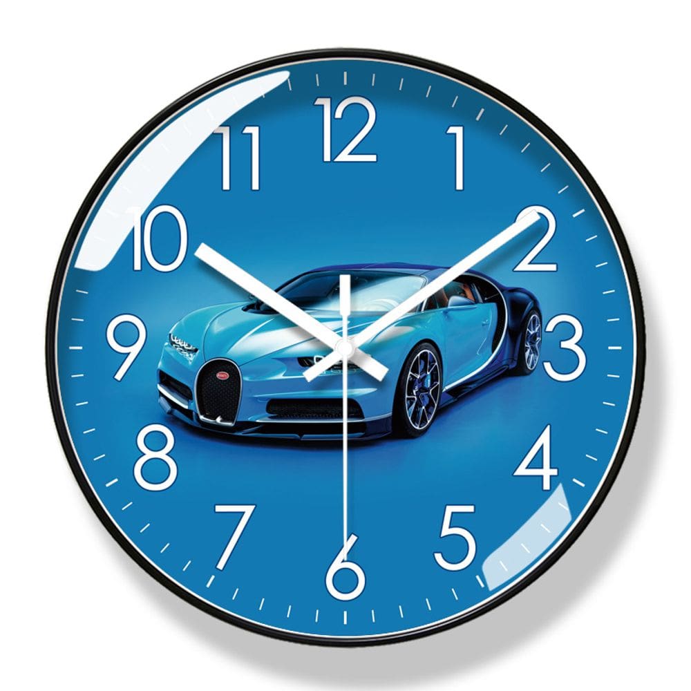 Relógio de parede com design de carro esportivo de luxo de 30 cm, silencioso e sem tique-taque