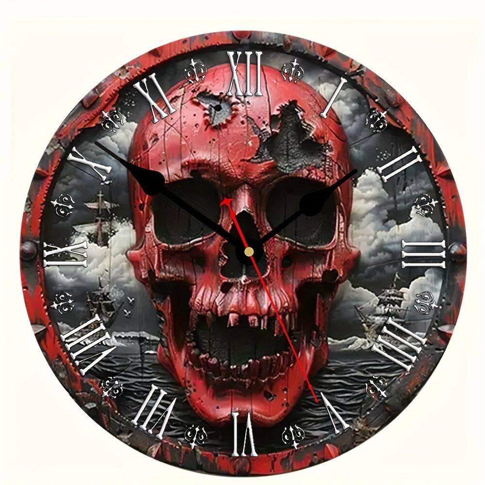 Relógio de parede Skull 30 cm com tema de Halloween, acrílico silencioso