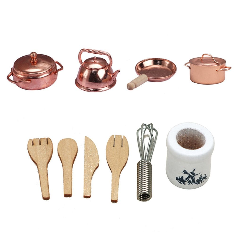 Conjunto de acessórios de cozinha em miniatura Dollhouse, 10 peças