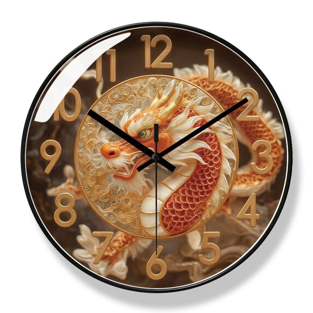 Relógio de parede Dragon Design de 30 cm redondo de quartzo não aderente