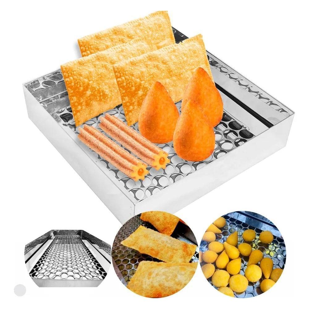 2X Escorredor Fritura Inox Bandeja 30X30X7Cm Pastel Salgados