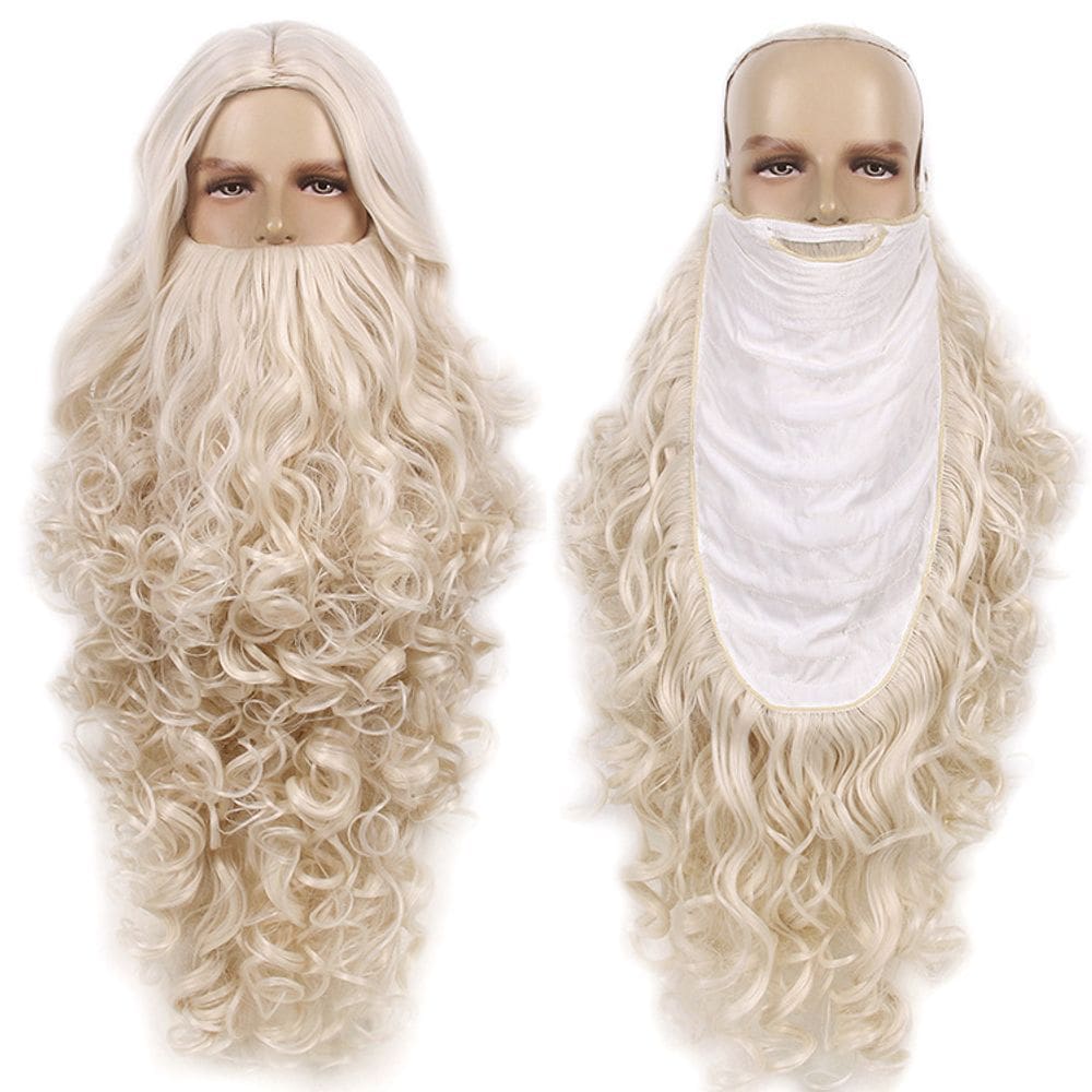 Conjunto de peruca e barba Papai Noel, 71 cm de comprimento, encaracolado - bege
