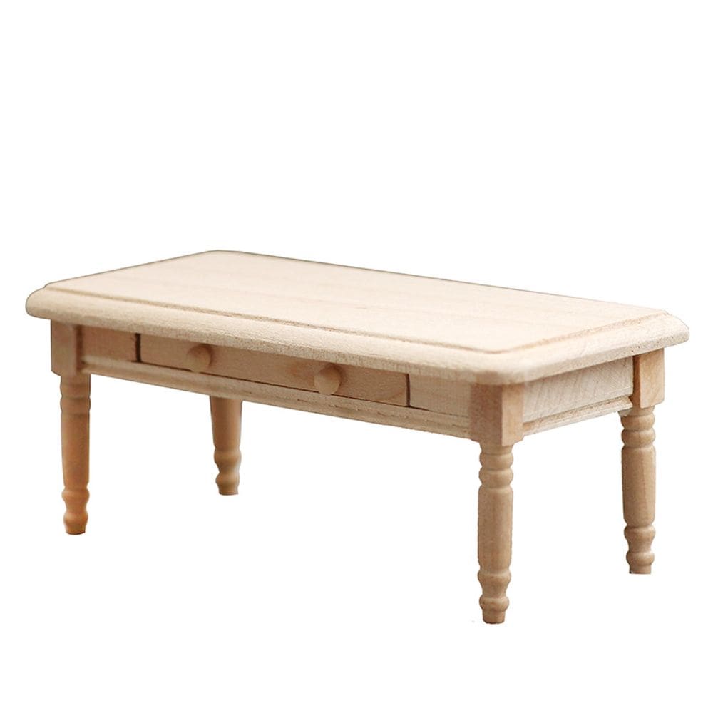 Mobiliário de casa de bonecas em miniatura, mesa de café de madeira com gaveta