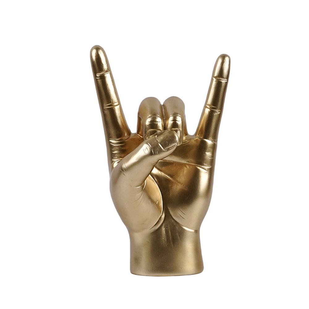 Escultura: estátua, pedra, mão, resina dourada, 12,5 cm, genérica