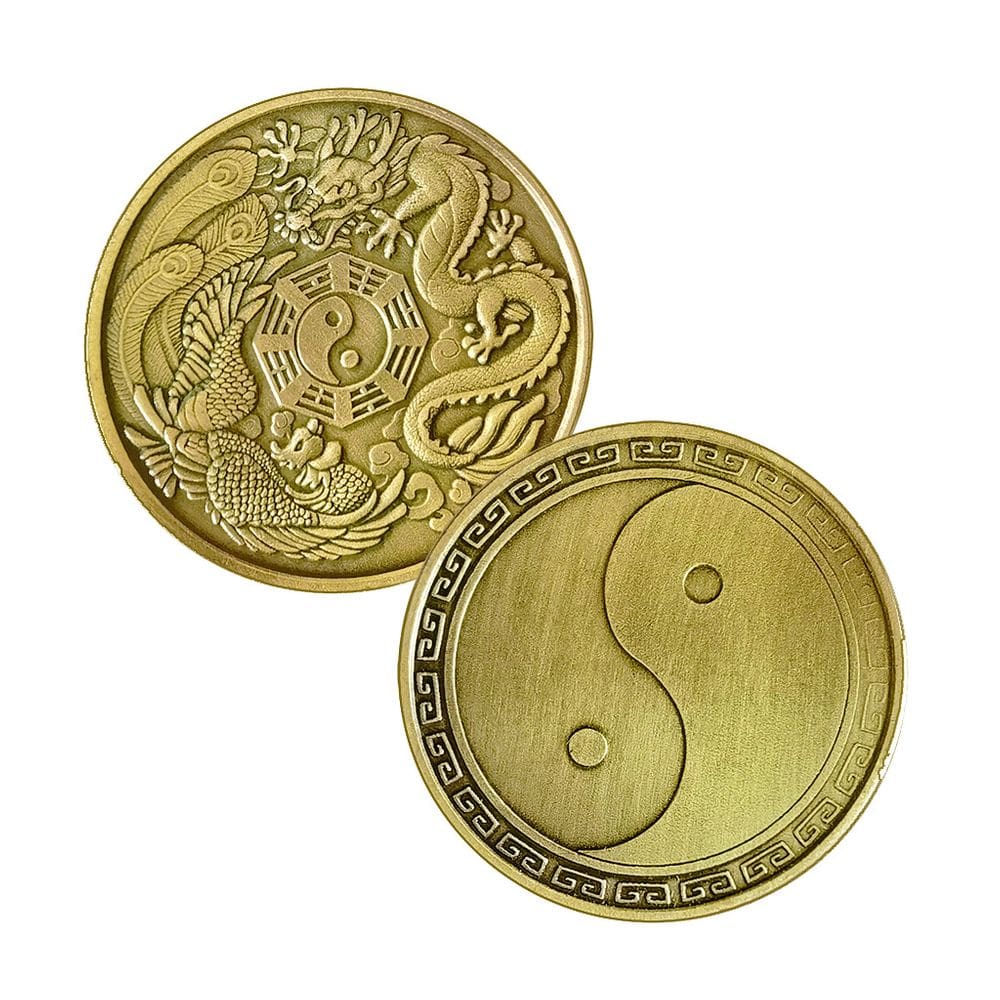 Moeda comemorativa Dragão e Fênix Yin Yang de 4 cm de ferro