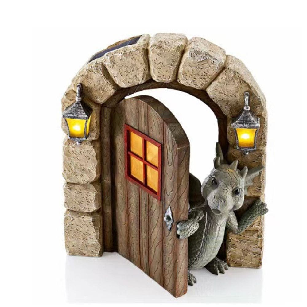 Escultura Whimsical Dragon Door Resin Statue 9x6x11cm com LED