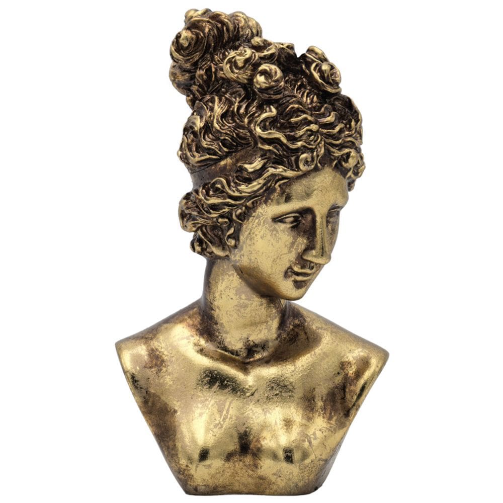 Escultura: busto de deusa grega, mulher clássica, resina de 19 cm