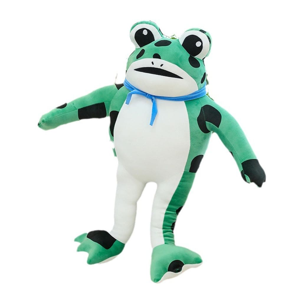 Boneca de brinquedo de pelúcia Funny Frog com manchas pretas e lenço azul de 70 cm