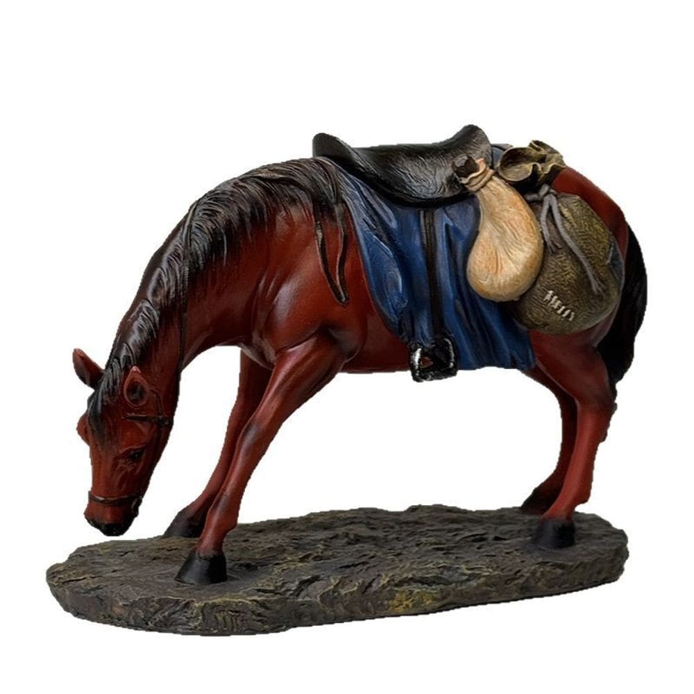 Escultura Western Horse com sela e sacos de resina 20cm