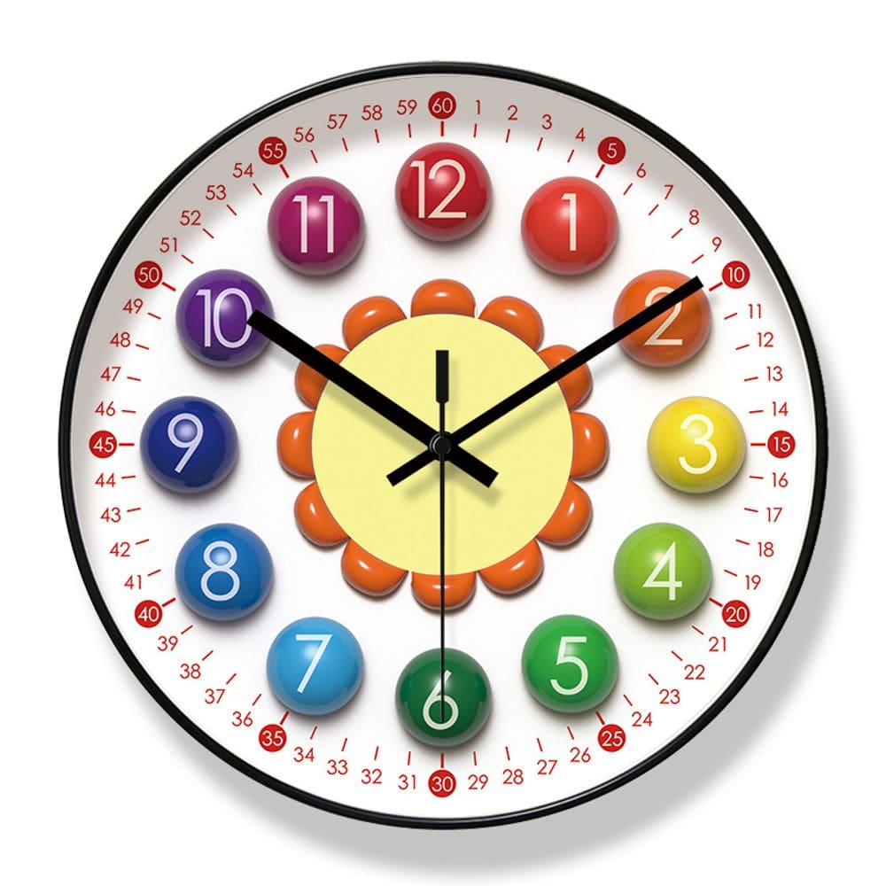 Relógio de parede Creative Silent 30x30cm com design de flores coloridas