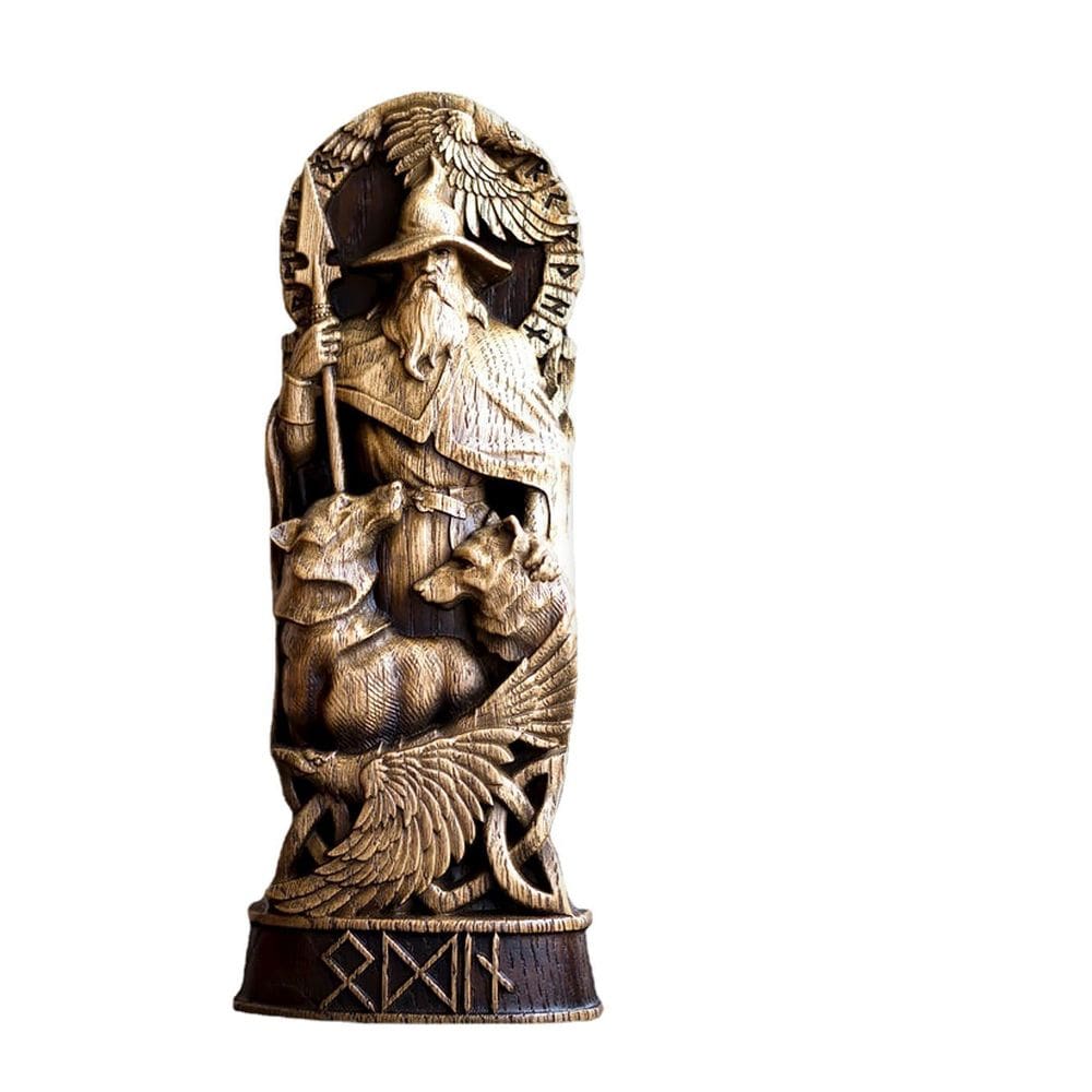 Estátua de Odin Norse God, escultura de resina de 20 cm com lobos e águia