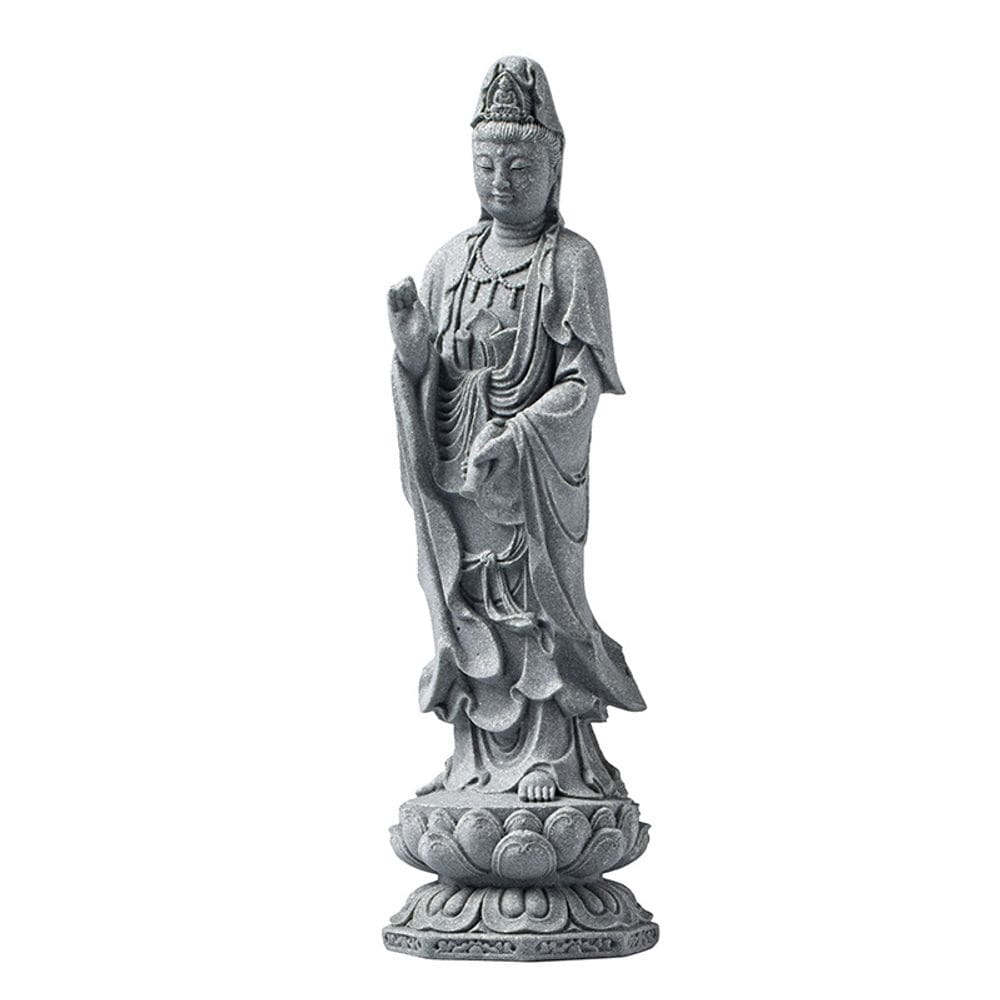 Escultura em pé, figura de Guanyin, pedra artificial, 19,2 cm