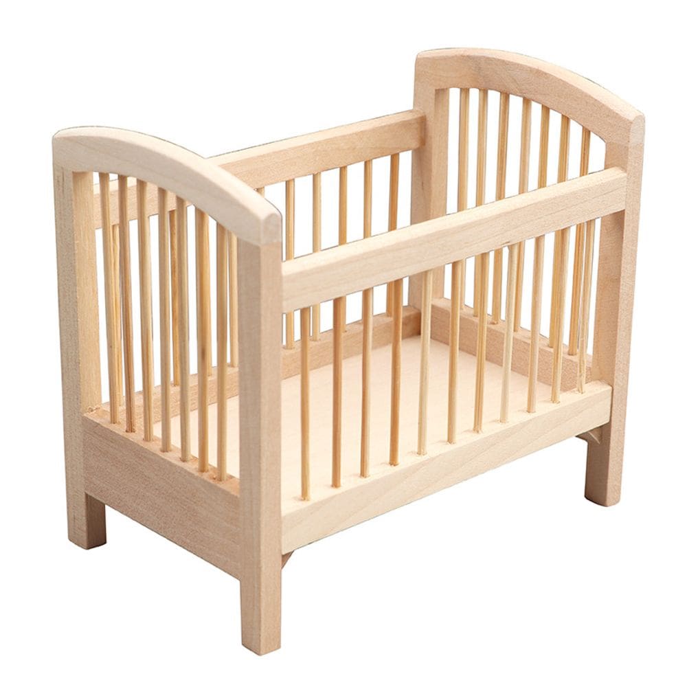 Berço de madeira Dollhouse Furniture com bambu S em escala 1:12