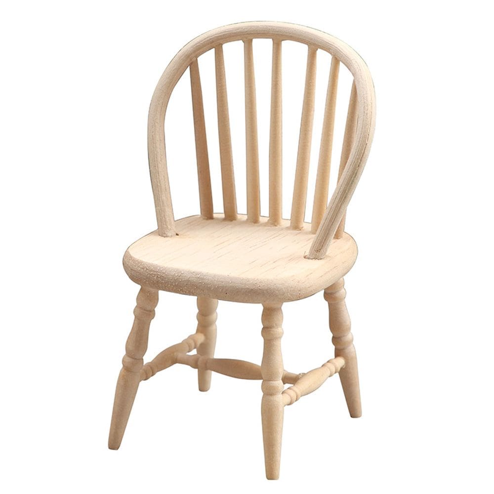 Cadeira de mobília de casa de bonecas em miniatura em madeira retrô em escala 1:12