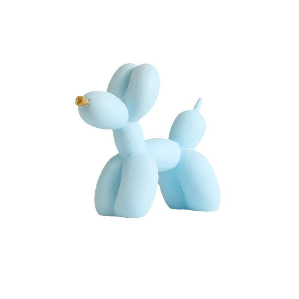 Escultura: estátua de resina, balão azul, cão, arte moderna nórdica