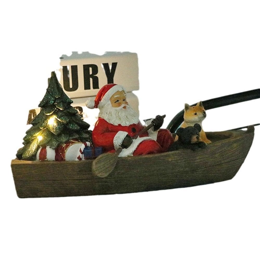 Escultura de figura de barco de Papai Noel com resina de árvore de Natal