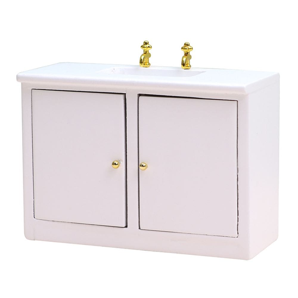 Armário de pia em miniatura Dollhouse Furniture em madeira em escala 1:12