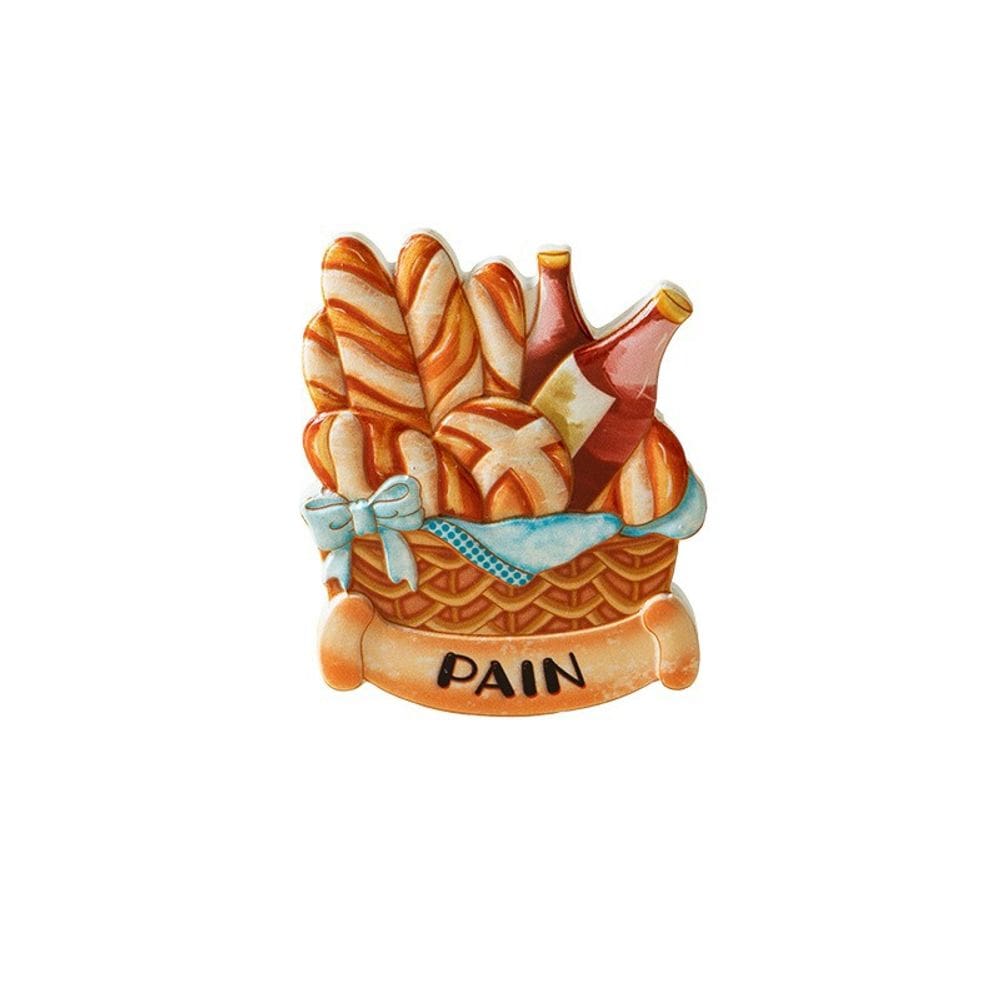 Ímã de geladeira, baguetes francesas, pão, resina 3D, alimentos