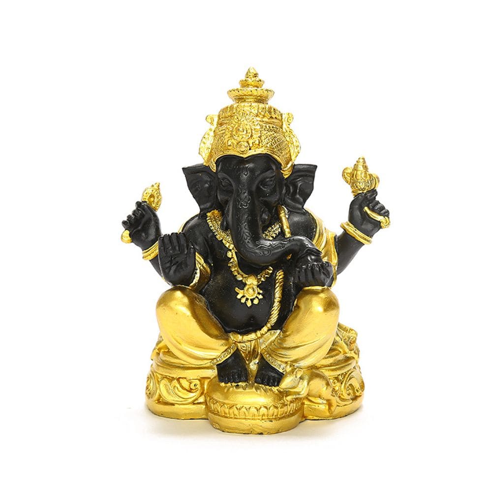 Escultura Estátua de resina de Ganesha preta e dourada 8x6x12,5 cm
