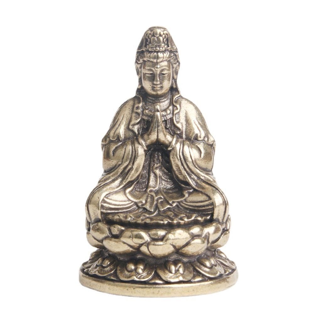 Estátua antiga de latão do Buda Guanyin de 35 mm com assento de lótus