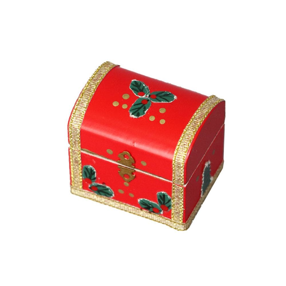Móveis de casa de bonecas em miniatura Baú de Natal de madeira vermelha 4,2 cm