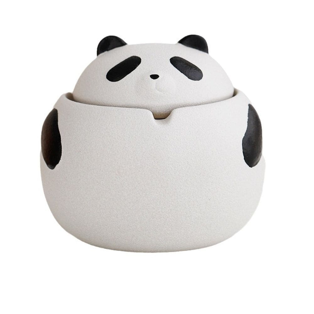 Cinzeiro de cerâmica Panda com tampa Bandeja de cinzas fumegantes à prova de vento