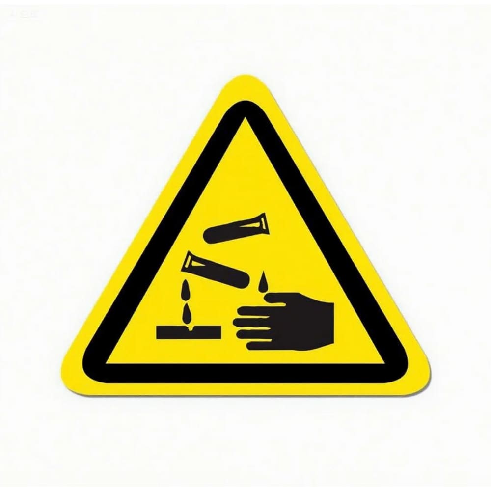 Adesivo de aviso: perigo de substâncias corrosivas, 10x10cm