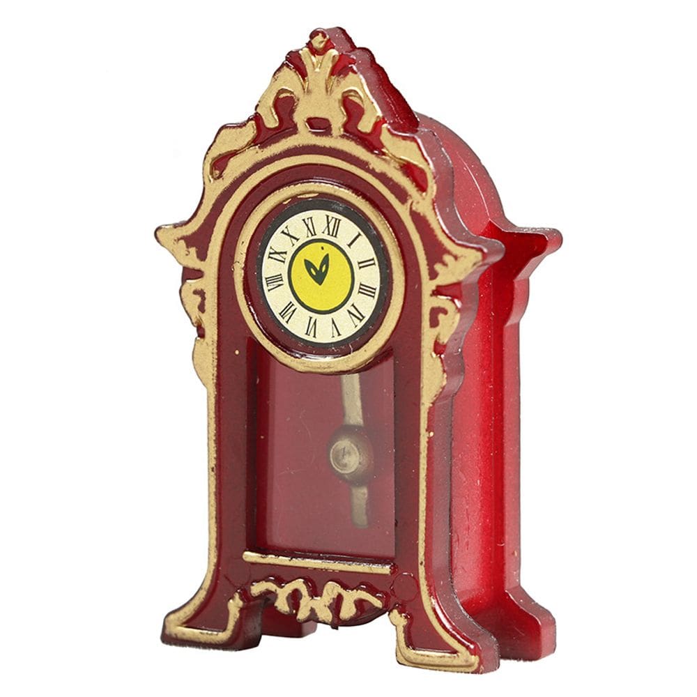 Mobiliário de casa de bonecas em miniatura, relógio vintage vermelho para avô