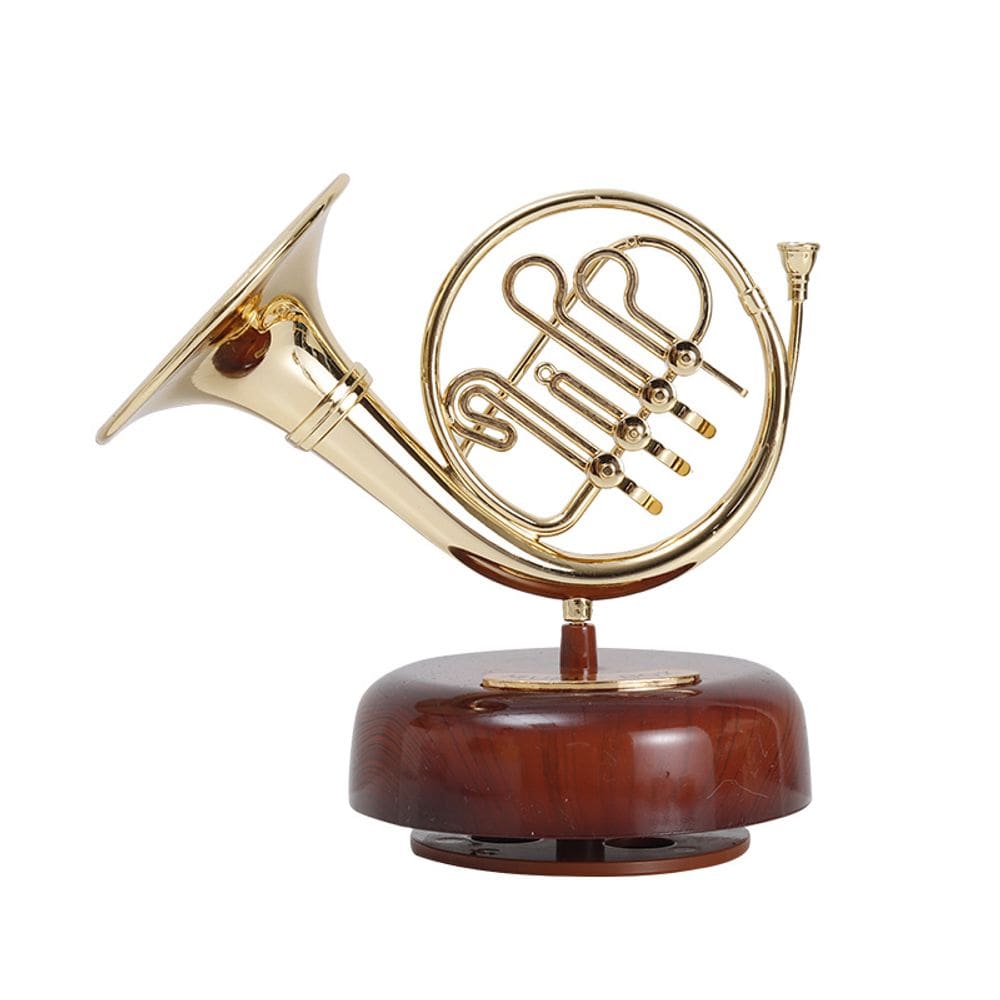 Caixa de música giratória de trompa francesa com estatueta de instrumento ABS
