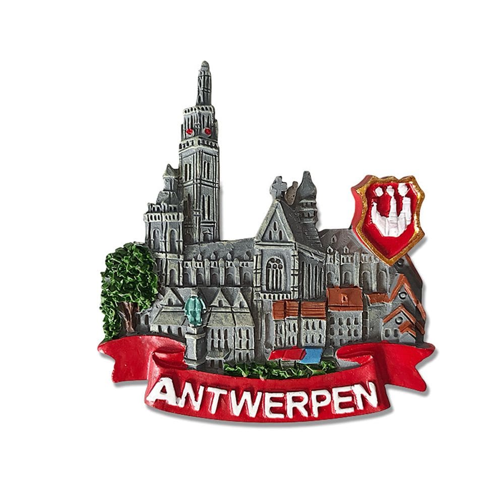 Imã de geladeira, lembrança de resina 3D da Catedral da Bélgica, Antuérpia