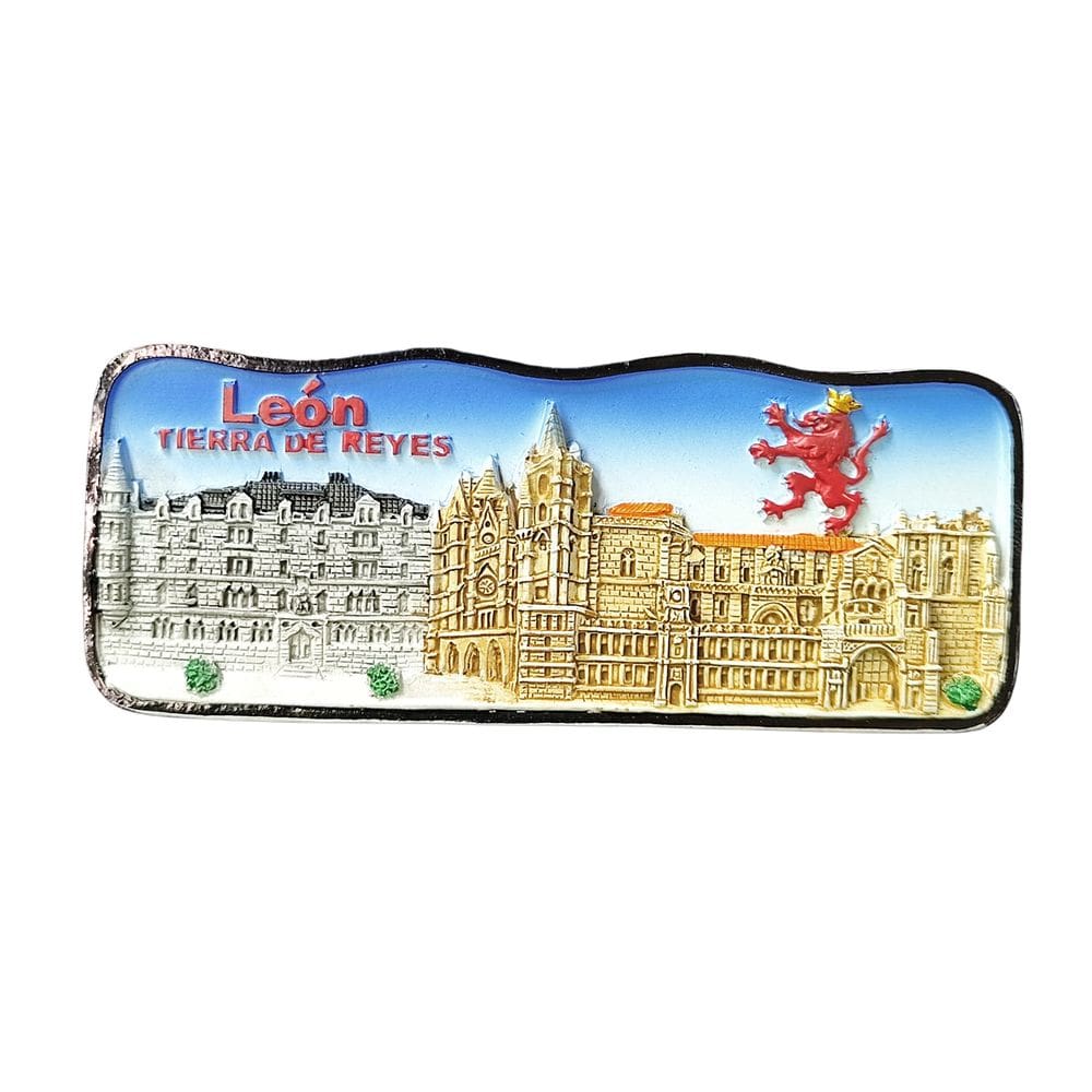 Lembrança de resina 3D Frigorífico Magnet León com Iconic Landmark 11,2 cm